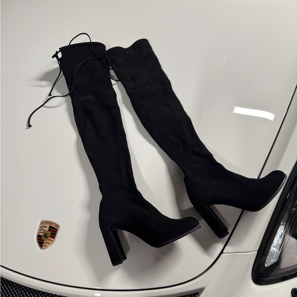 Stuart Weitzman Hiline Elegant Black Over-the-Knee Boots Suede 6 Like New